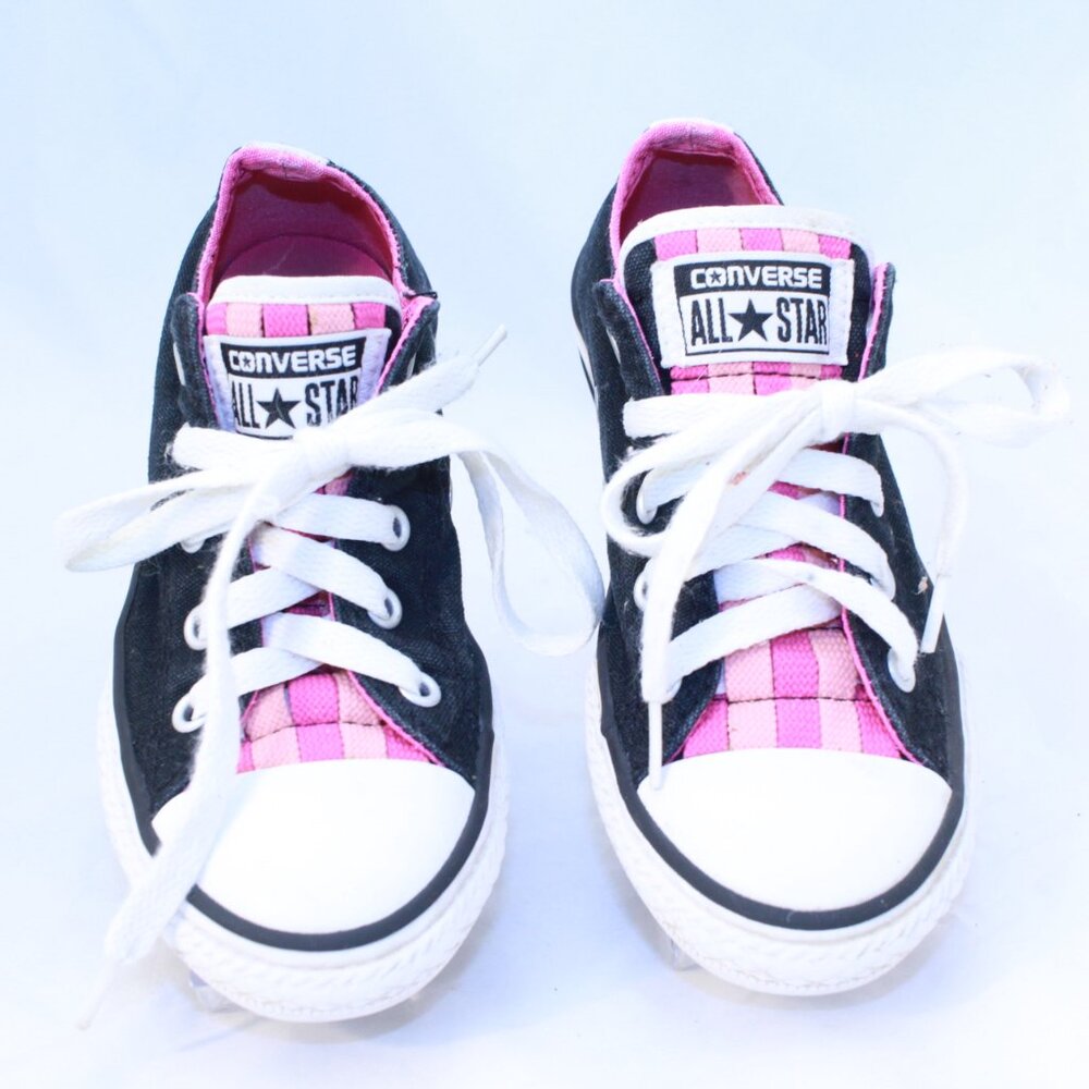 Converse Kid Size 12 Black Pink Low Top LOOPHOLES All Star Sneakers - 651742F